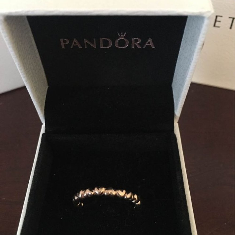 Pandora FOREVER LOVE HEART Rose GOLD Plated STACKABLE Band RING 7.5 (56) #180837 - Picture 1 of 2